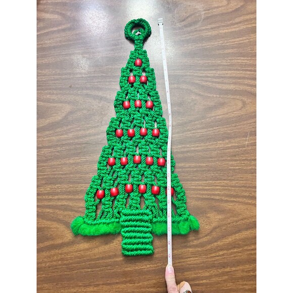 Macrame Handmade Christmas Tree Wall Hanging Large Green Red Wood Beads - Picture 7 of 7